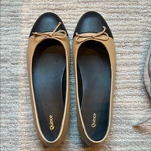 Chanel inspired Two-Tone 100% Italian Leather Ballet Flats in Tan and Black
